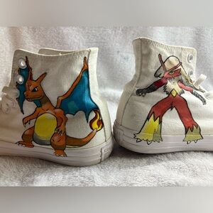 Converse M 7 W 9 High Top Hand Painted Art Charizard Blaziken Pokémon Sneakers